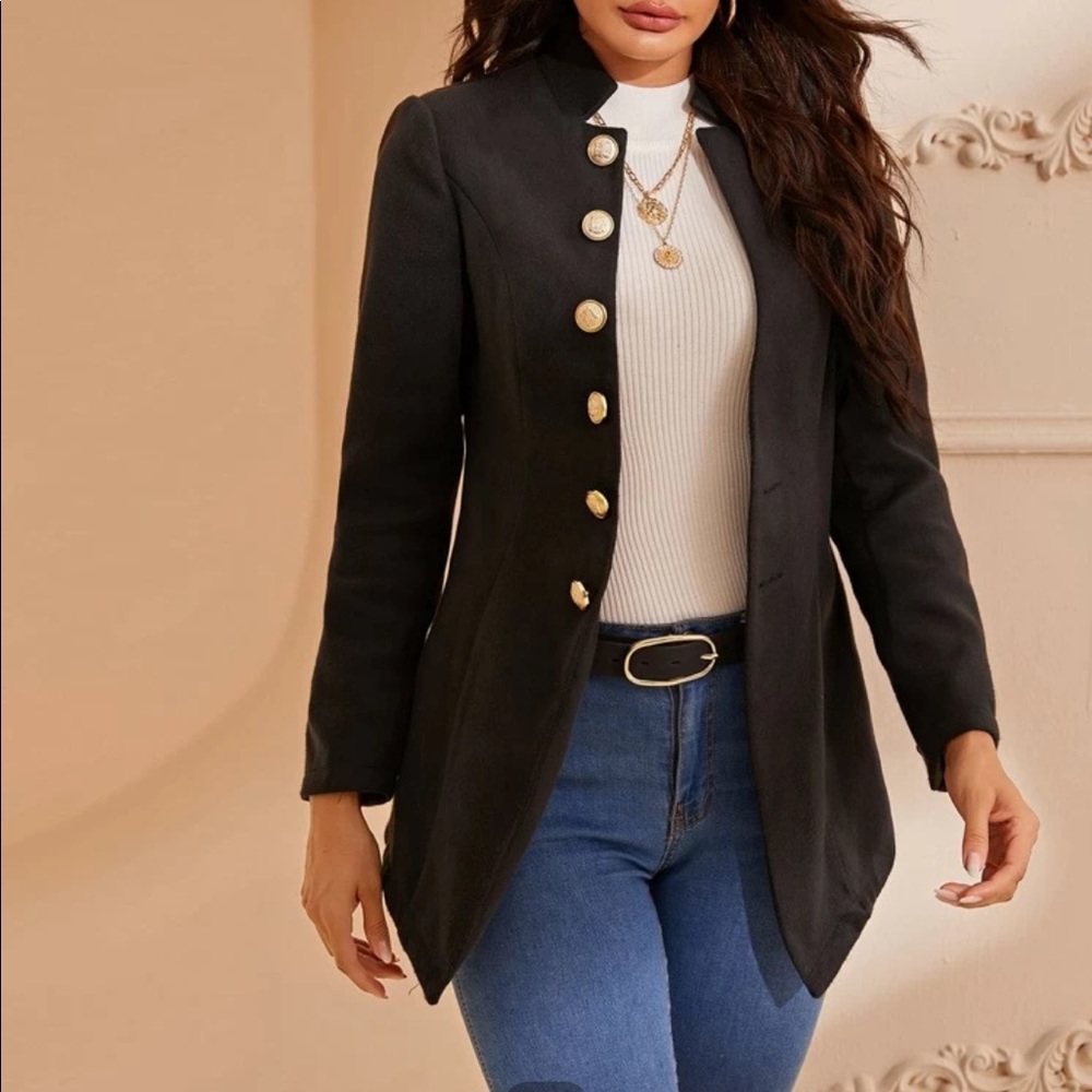 Shein Mock Neck Button Detail Coat